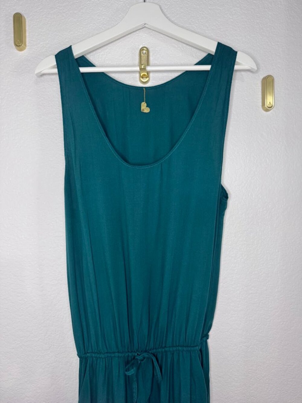 Indah Teal Green Rayon Scoop Neck Jogger Jumpsuit XS Bali Boho Resort